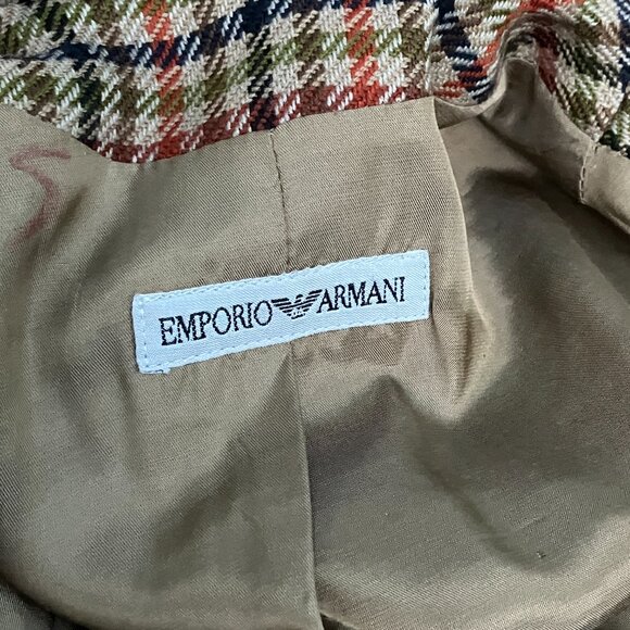 Vintage 80s Emporio Armani Blazer, Wool Checked Jacket - Picture 14 of 15
